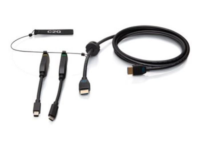 Bild på C2G 10ft (3m) 4K HDMI Premium Cable and Dongle Adapter Ring with Color Coded Mini DisplayPort and USB-C