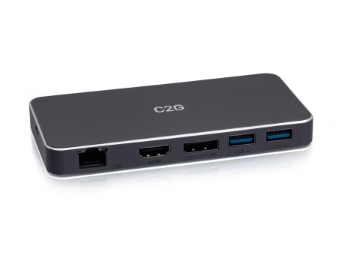 Bild på C2G USB-C 7-in-1 Dual Display MST Docking Station with HDMI, DisplayPort, Ethernet, USB, and Power Delivery up to 100W